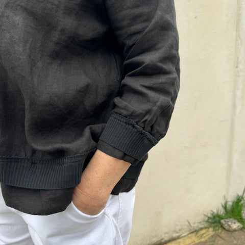 Aequamente Boxy Black Linen Top