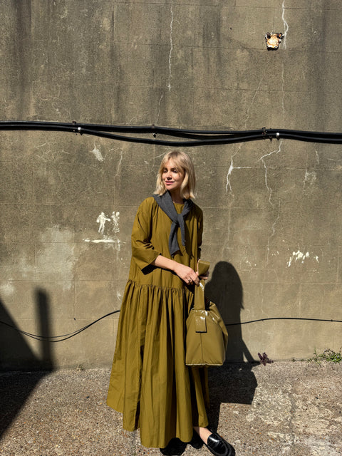 Apuntob Olive Cotton Wide Dress