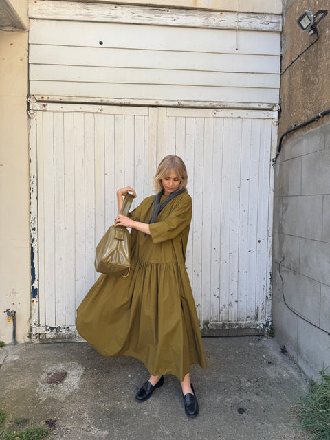 Apuntob Olive Cotton Wide Dress