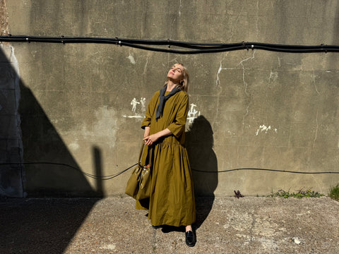 Apuntob Olive Cotton Wide Dress