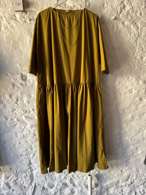 Apuntob Olive Cotton Wide Dress