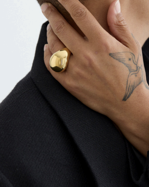 Large Gold Tear Drop Hollow Form Ring