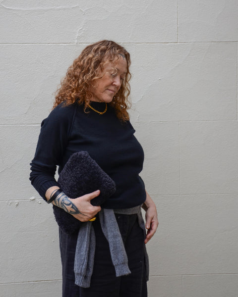 MJ Watson Silk / Cashmere Black Round Neck Pullover