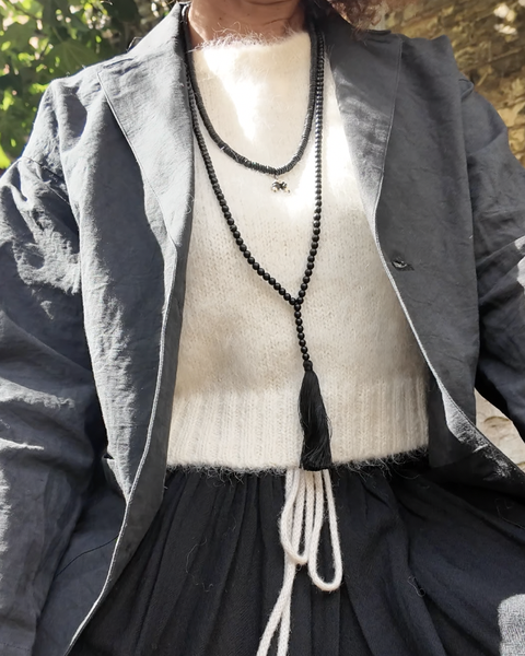 Black Obsidian Rondelle Loop with Black Bead and Gold Fill Dangle