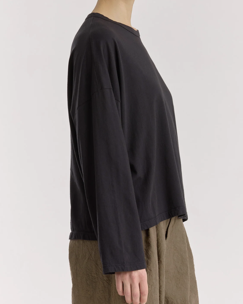 Black Crane Black Wide Long Sleeved Organic Cotton Tee