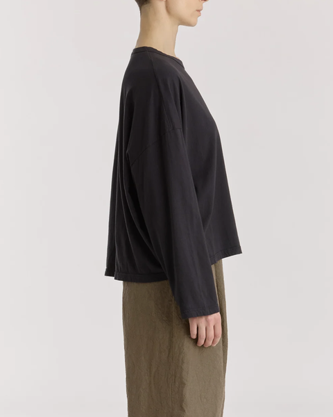 Black Crane Black Wide Long Sleeved Organic Cotton Tee