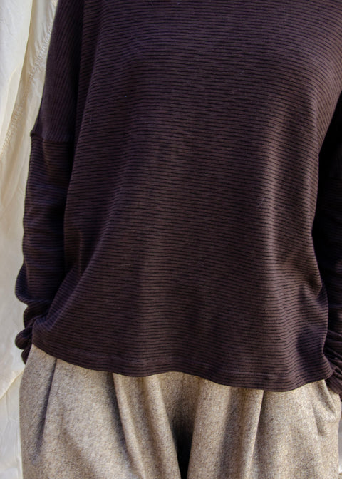 AJ117 Chocolate Long Sleeved Striped Cotton Tee
