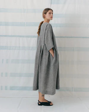 Fine Check Oversized Linen Dress by Muku