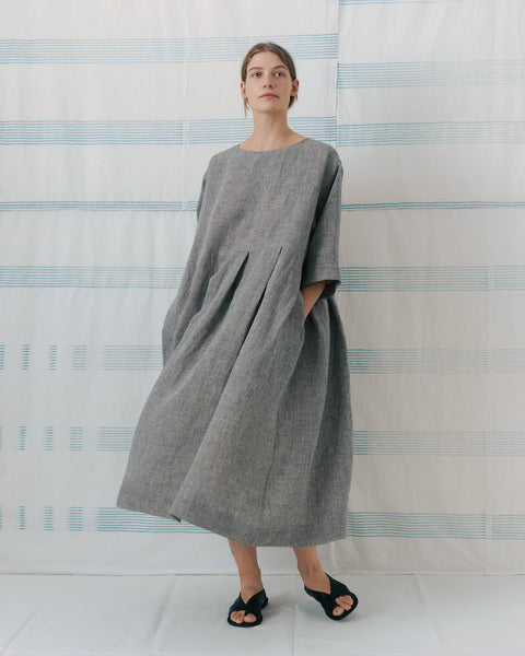 Fine Check Oversized Linen Dress by Muku