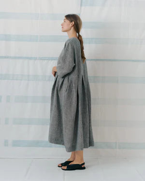 Fine Check Oversized Linen Dress by Muku