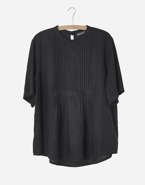 Nygardsanna Linen Pleat Top | Black
