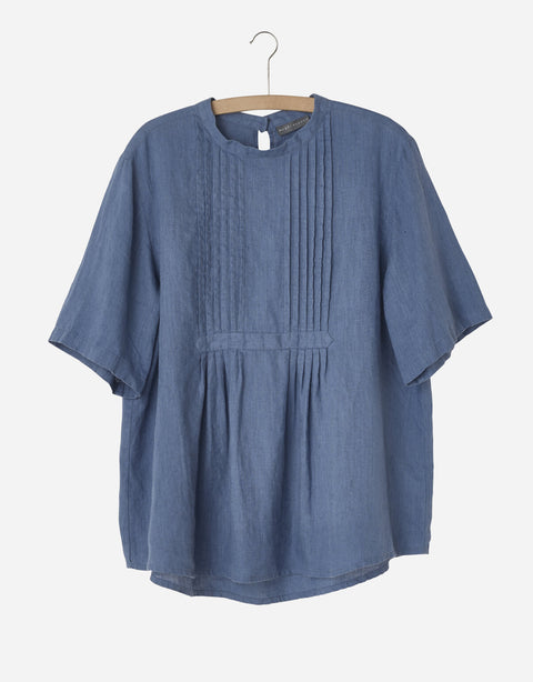 Nygardsanna Linen Pleat Top | Blue