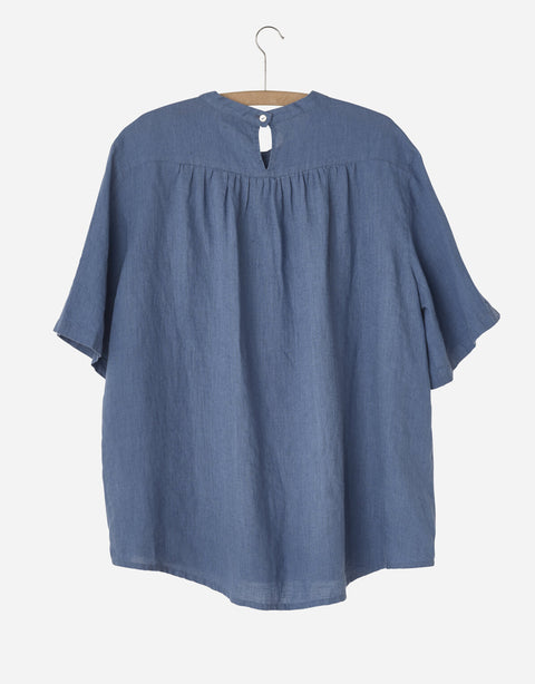 Nygardsanna Linen Pleat Top | Blue