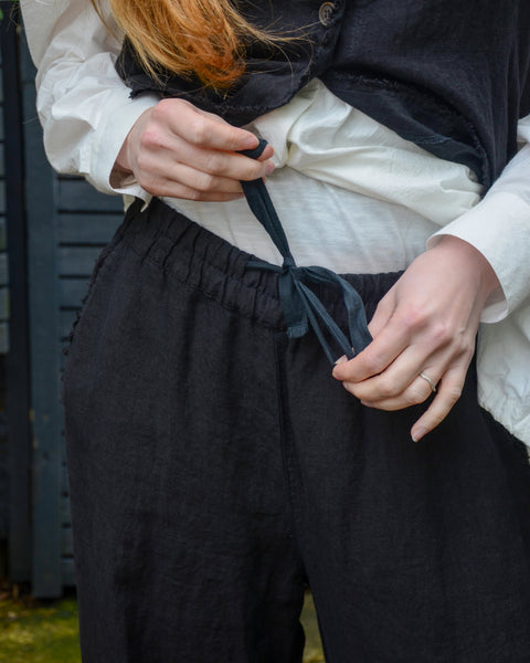 Aequamente Black Linen Tapered Trousers