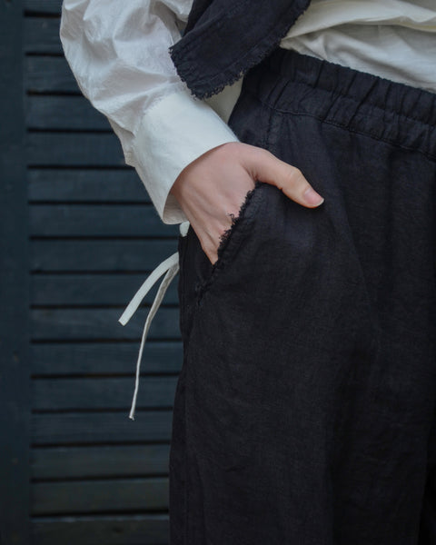 Aequamente Black Linen Tapered Trousers