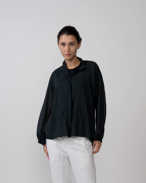 Aequamente Cotton Voile Drawstring Shirt | Black