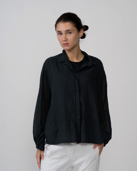 Aequamente Cotton Voile Drawstring Shirt | Black