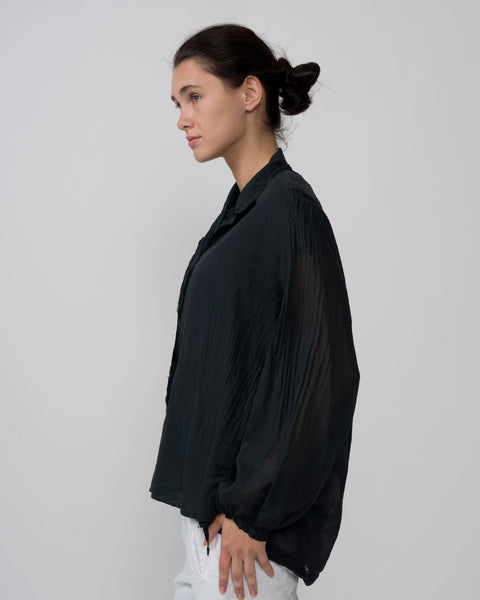 Aequamente Cotton Voile Drawstring Shirt | Black