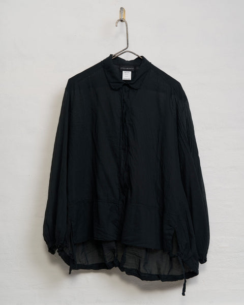 Aequamente Cotton Voile Drawstring Shirt | Black