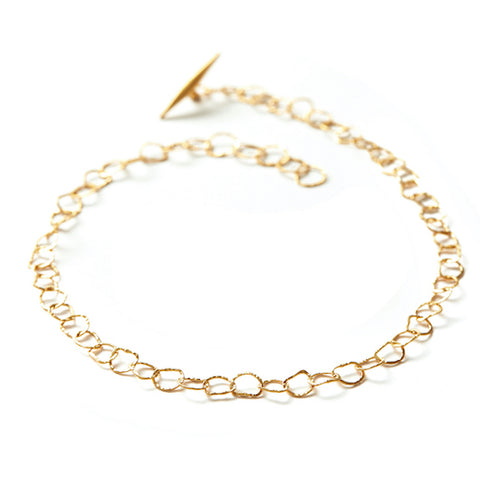 Afiok single length necklace signature links and quill clasp recycled 24kt yellow gold vermeil 18”/46cm