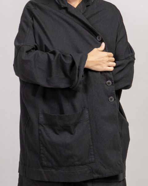 Album Di Famigila Black Cotton Loose Blazer