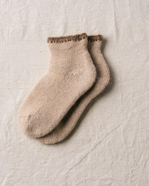 Alpaca Beige Organic Cotton Garland Stitch Pile Socks