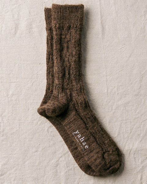 Alpaca Brown Cable Pattern Socks