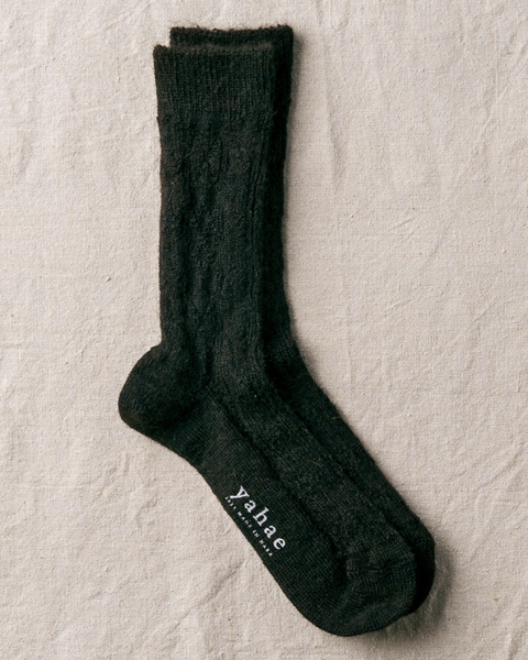 Alpaca Dark Brown Cable Pattern Socks