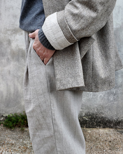 Aptuntob Natural Pinstripe Wool Tapered Pants
