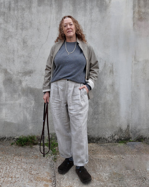 Aptuntob Natural Pinstripe Wool Tapered Pants