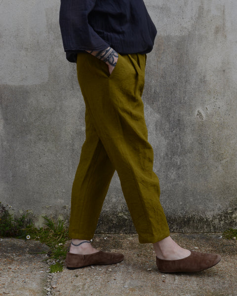 Apuntob Crinkle Linen Pleat Trousers