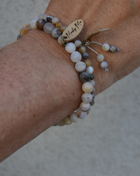Bamboo Leaf Agate 2 bead dangle Bracelet Set