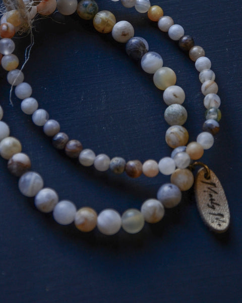 Bamboo Leaf Agate Tassel Bracelet Set