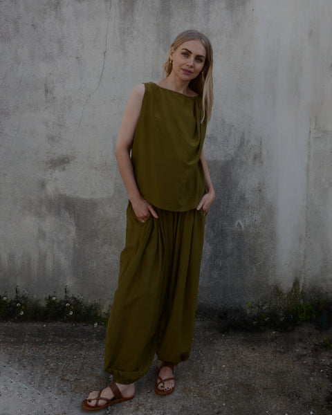 Black Crane Silk Mix Balloon Trousers
