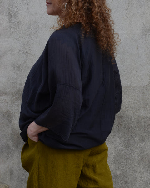 Black Crane Silk Mix Oversized Top | Black