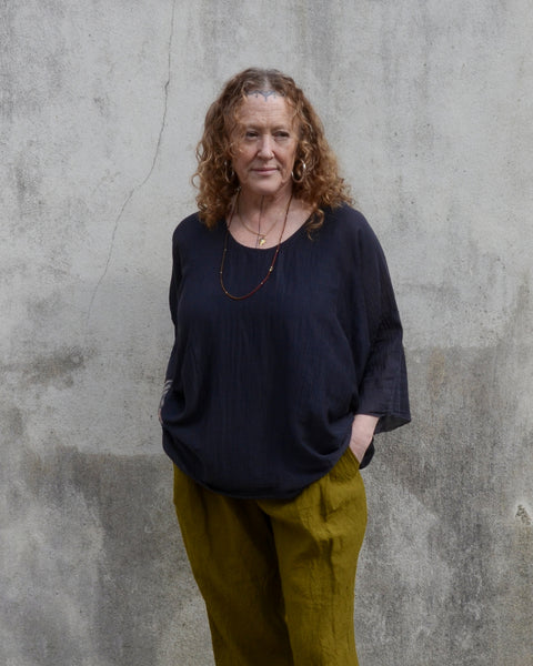 Black Crane Silk Mix Oversized Top | Black