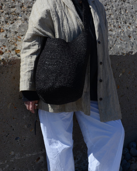 Black Raffia Cross-Body Bag