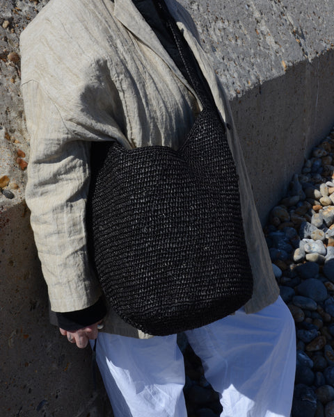 Black Raffia Cross-Body Bag