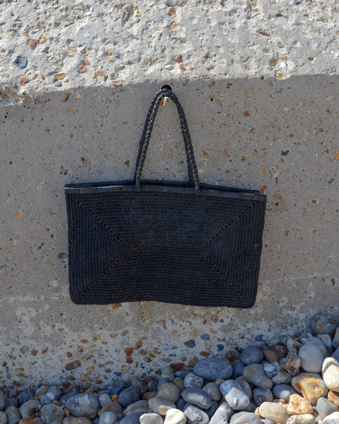 Black Raffia Large Beach Bag