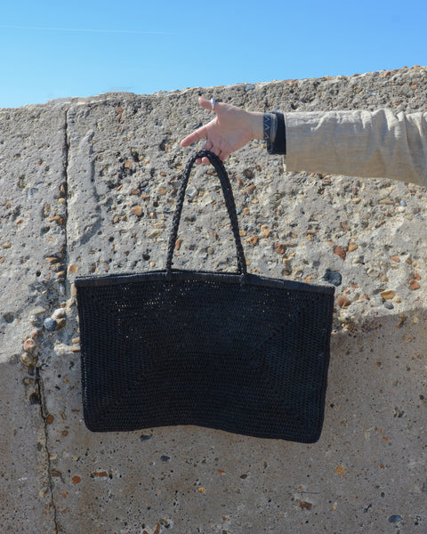 Black Raffia Large Beach Bag