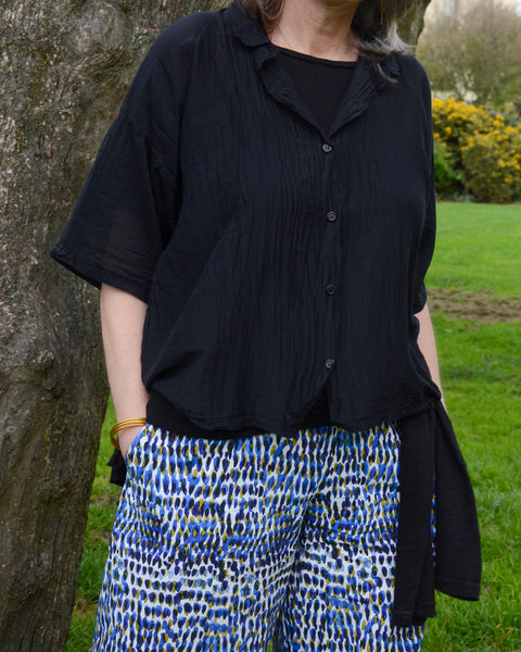 Crossley Cotton Silk Voile Shirt | Black