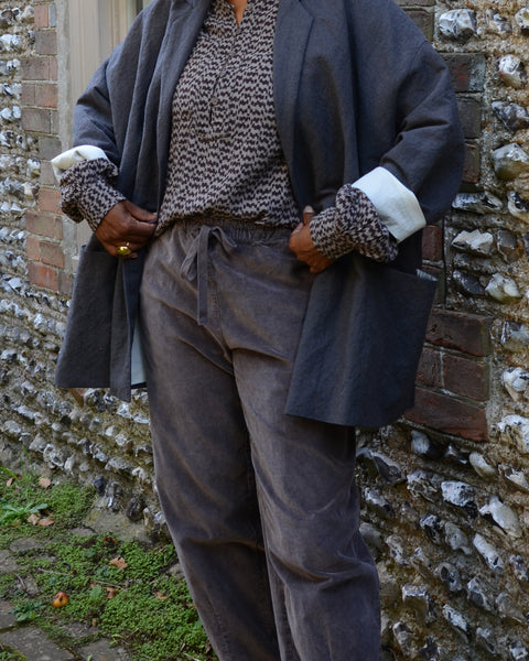 Crossley Mink Grey Velvet Barrell Leg Trousers