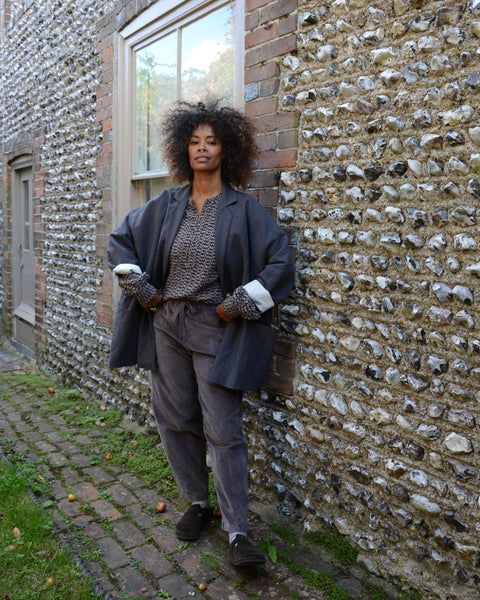 Crossley Mink Grey Velvet Barrell Leg Trousers
