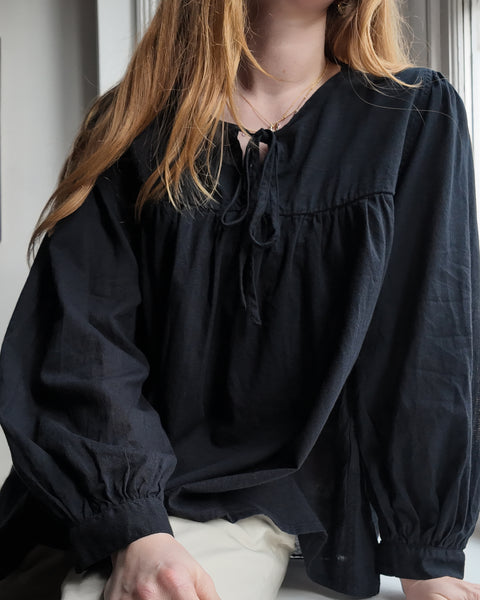 Rabens Saloner Cheesecloth Boho Top | Black