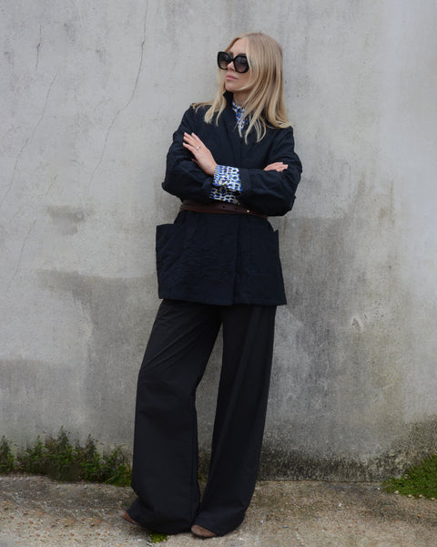 Crossley Wide Cotton Trousers | Black