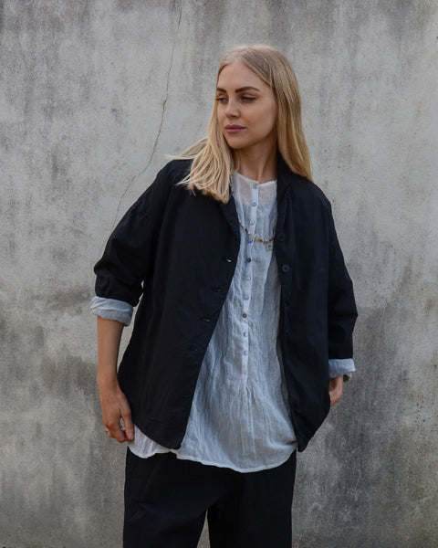 Album Di Famigila Black Cotton Loose Blazer