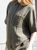 Khaki Embroidered Linen Short Sleeve Shirt