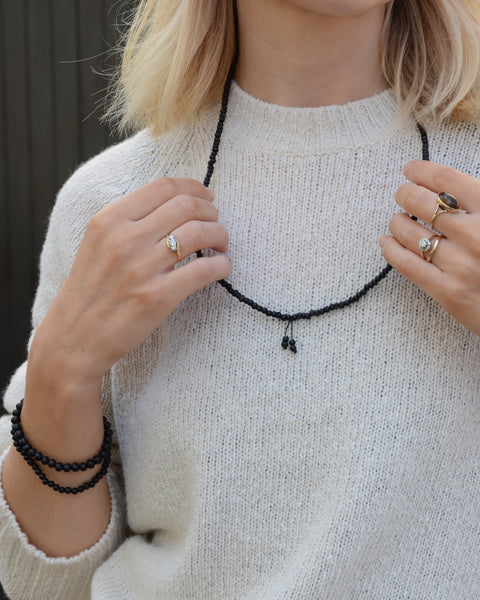 Black Bone Loop with Bead Dangle