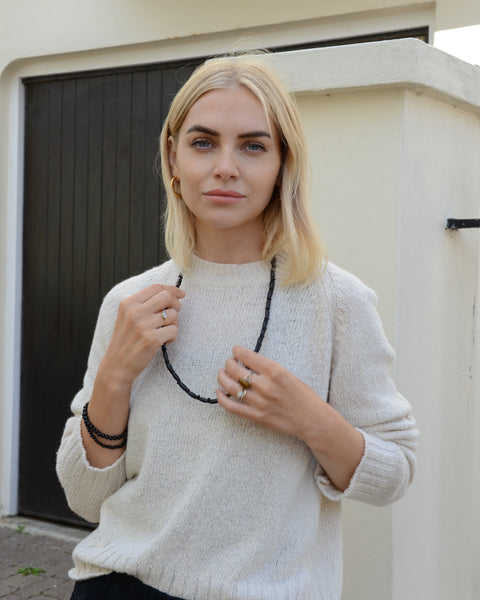 Oval Black Bone Loop Necklace
