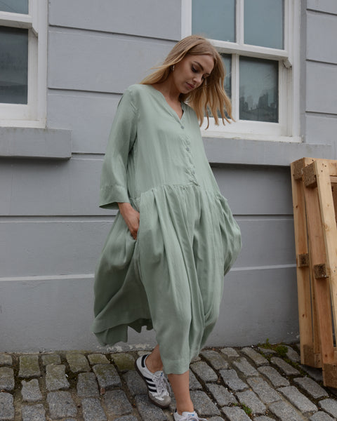 Frida zazou Washed Silk Dress | Pale Green